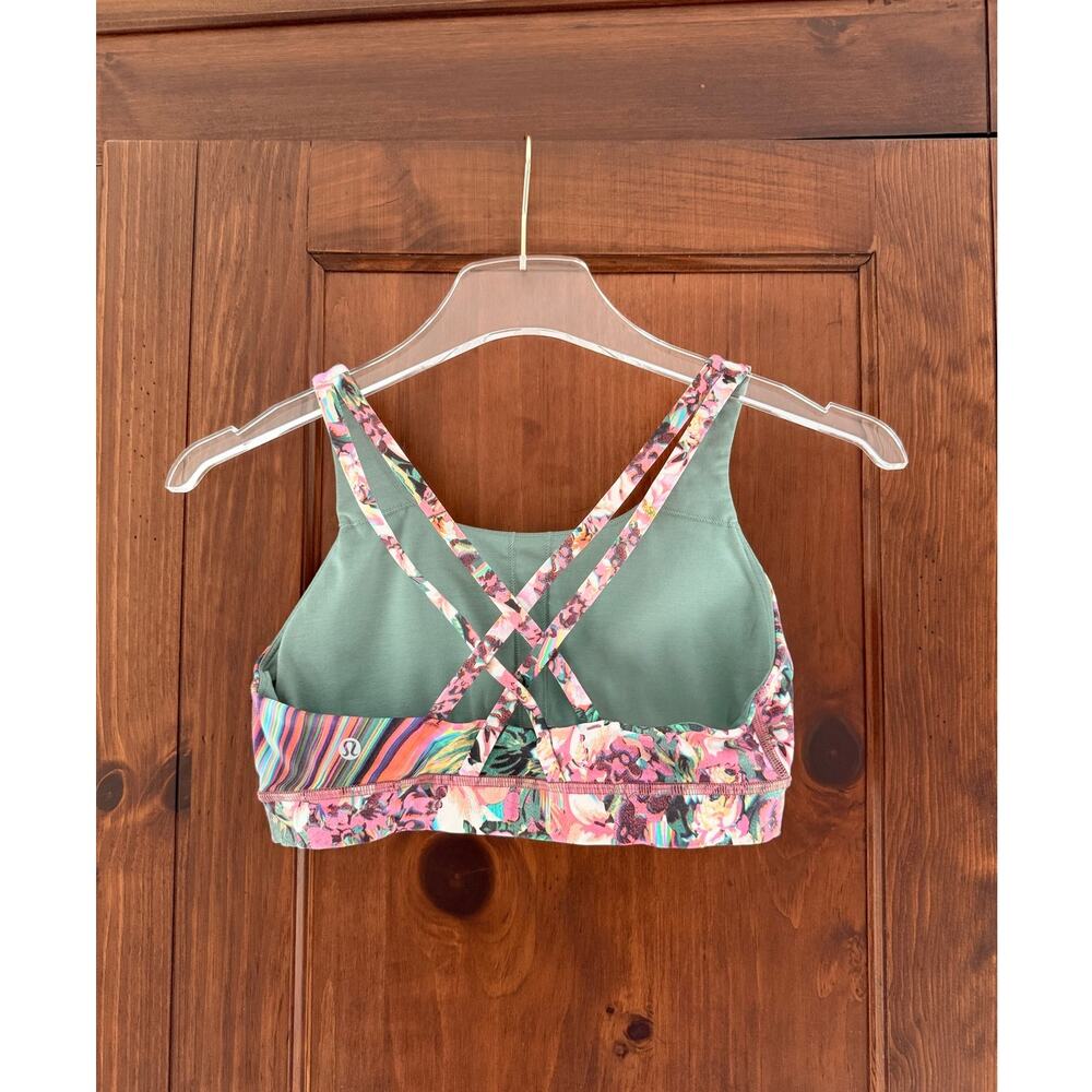 Lululemon Energy Bra Nulux Spectrum W2AXTS Pink Green Floral Stripe US 8 Sporty - Picture 4 of 10
